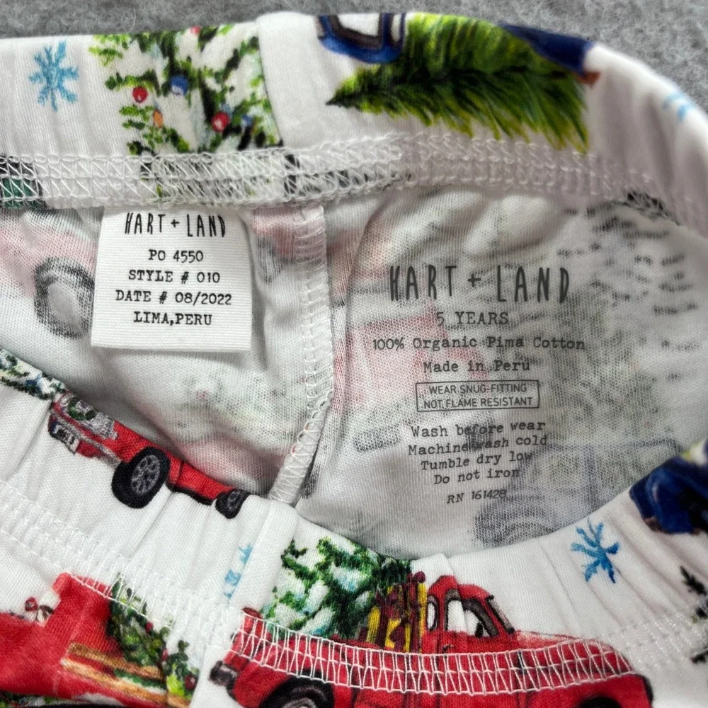 Hart + Land Pajama Set Kids 5 White Christmas Trucks Organic Pima Cotton NEW